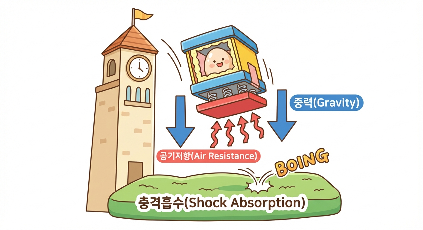 과학 원리 — 중력, 공기저항, 충격흡수